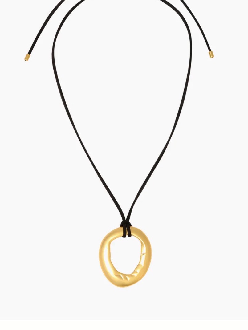Heaven Mayhem Gold Plated Brass Pendant Necklace On Black Adjustable Suede Cord